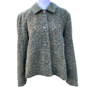 Vintage Adolfo Studio Tweed Jacket Cropped Teal Green Brown